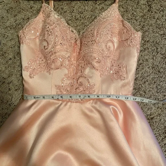 Pink Satin Lace Sequin Dress - Picture 8 of 8
